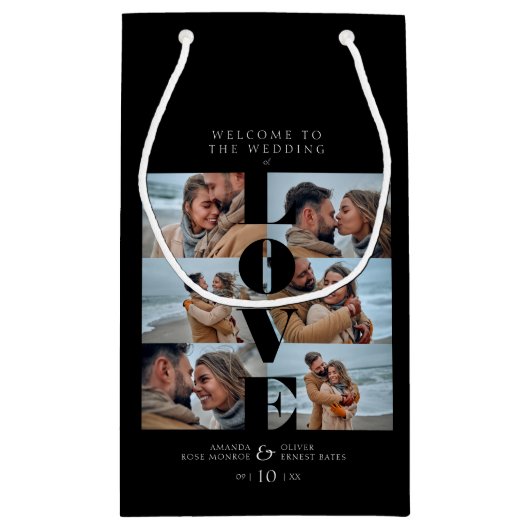 Love Quote Black Collage Welcome Wedding 6 Photos Klein Cadeauzakje (Achterkant)