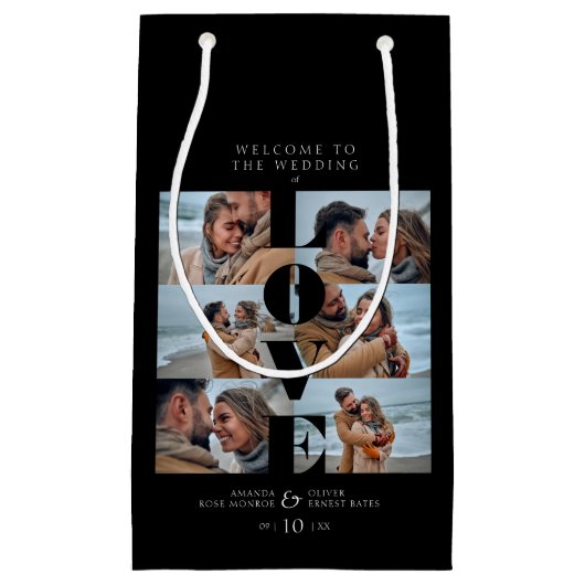 Love Quote Black Collage Welcome Wedding 6 Photos Klein Cadeauzakje (Voorkant)