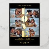 Love Quote Black Trendy Collage Wedding 6 Photos Folie Uitnodiging (Voorkant)