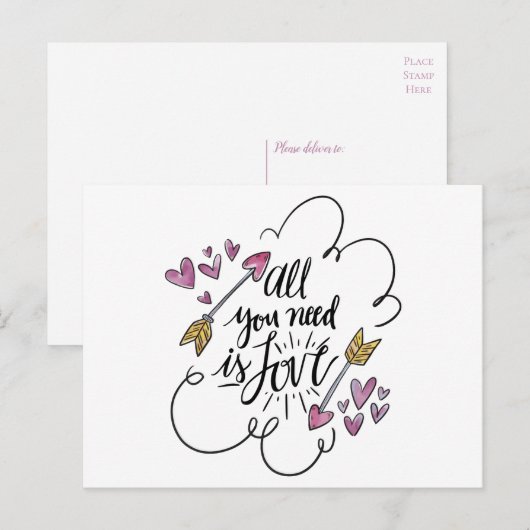 Love Quote Hearts Arrows Paarse bruiloft Briefkaart (Voorkant / Achterkant)