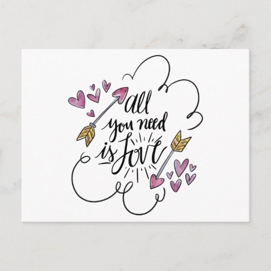 Love Quote Hearts Arrows Paarse bruiloft Briefkaart (Voorkant)
