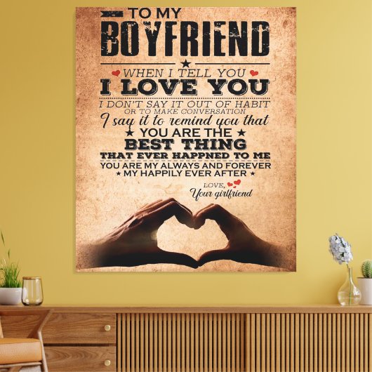Love Quote voor Boyvriend, Husband Love Birthday Canvas Afdruk (Insitu (Woonkamer))