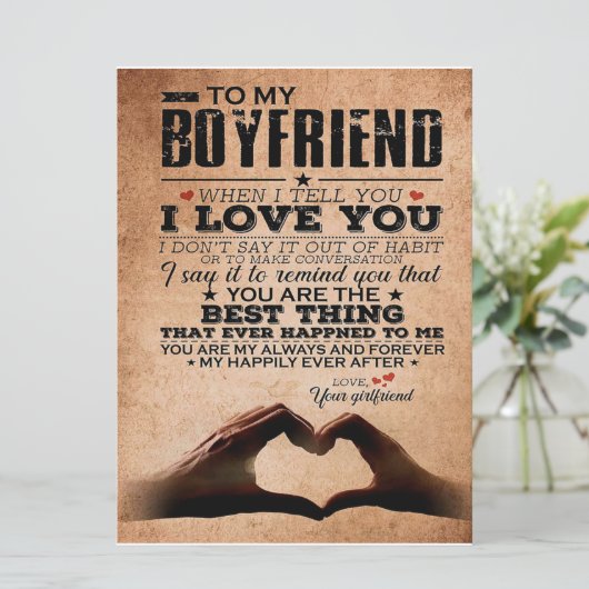 Love Quote voor Boyvriend, Husband Love Birthday Menu (Staand voorkant)