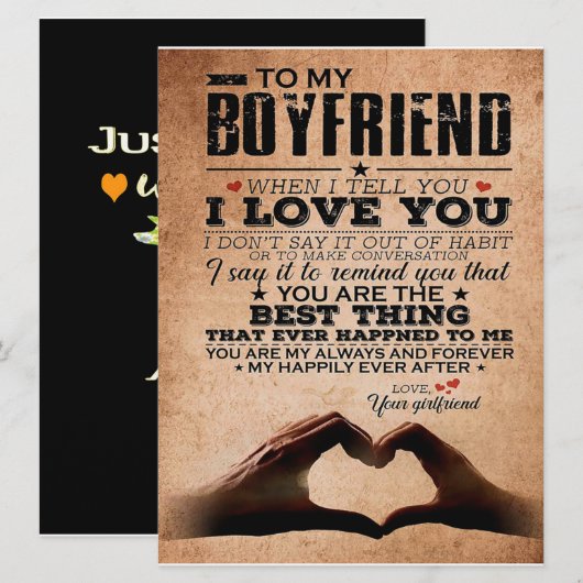 Love Quote voor Boyvriend, Husband Love Birthday Menu (Voorkant / Achterkant)
