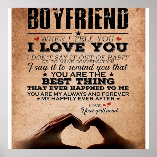 Love Quote voor Boyvriend, Husband Love Birthday Poster (Voorkant)