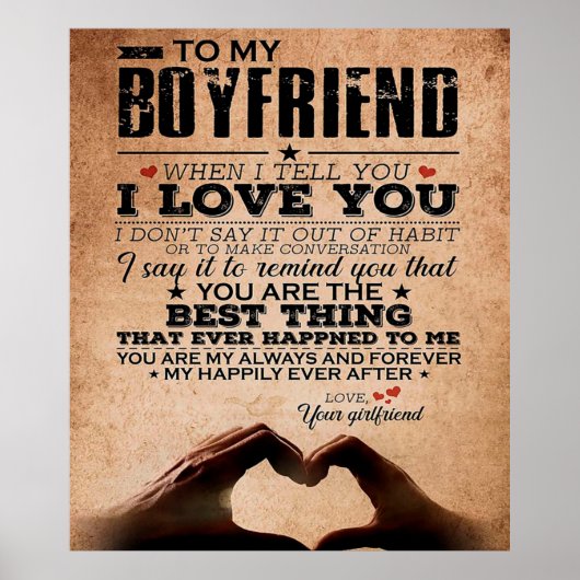 Love Quote voor Boyvriend, Husband Love Birthday Poster (Voorkant)