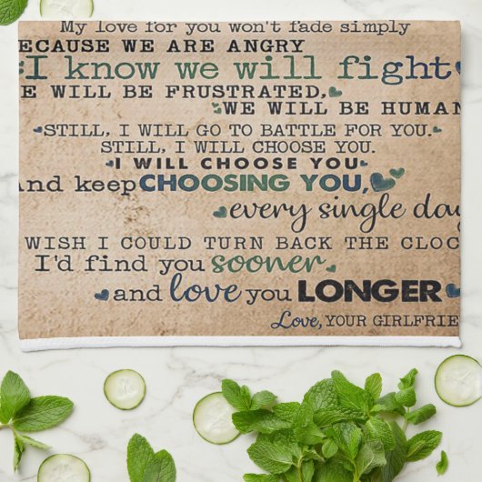 Love Quote voor Boyvriend | Trendy Gift Theedoek (Gevouwen)