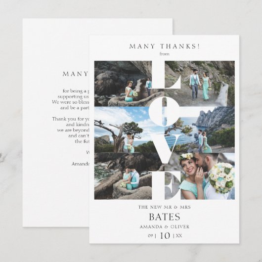 Love Quote White Trendy Collage Wedding 6 Photos Bedankkaart (Voorkant / Achterkant)