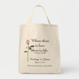 Love Quottes w Pink Rose, Wedding Welcome Bags Tote Bag