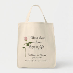 Love Quottes w Pink Rose, Wedding Welcome Bags Tote Bag