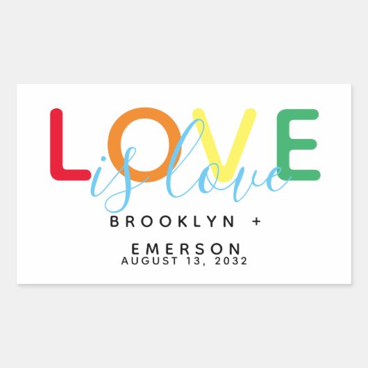 Love Rainbow Gay Lesbian Wedding Rechthoekige Sticker (Voorkant)