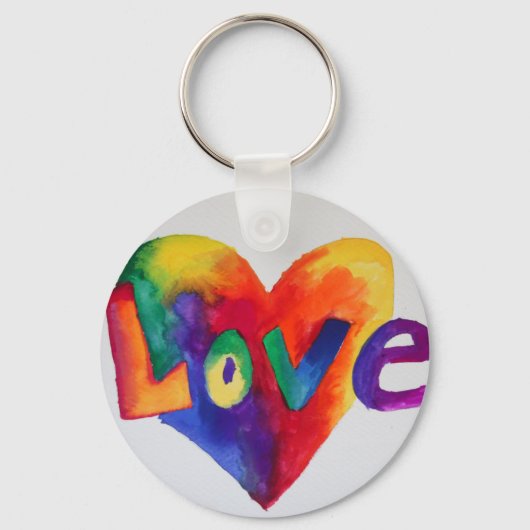 Love Rainbow Heart Art Word Painting Sleutelhanger (Voorkant)