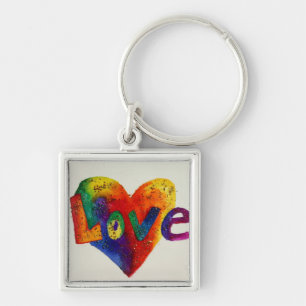 Love Rainbow Heart Art Word Painting Sleutelhanger
