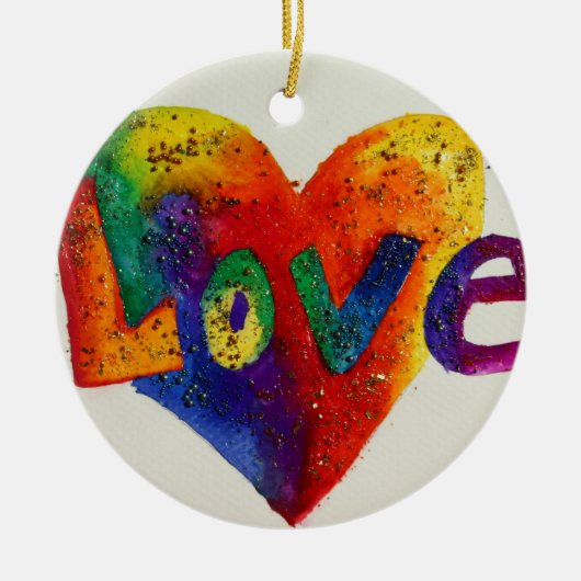 Love Rainbow Heart Glitter Ornament Art (Voorkant)