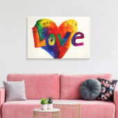 Love Rainbow Heart Glitter Painting Canvas Print (Insitu (Woonkamer))