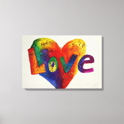 Love Rainbow Heart Glitter Painting Canvas Print (Voorkant)