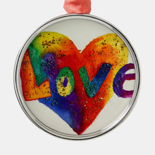 Love Rainbow Heart Glitter Word Art Ornament (Voorkant)