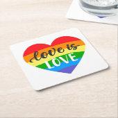Love Rainbow Heart Kartonnen Onderzetters (Schuin)