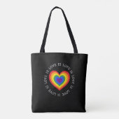 Love Rainbow Heart LGBTQ Pride Black Tote Bag (Achterkant)