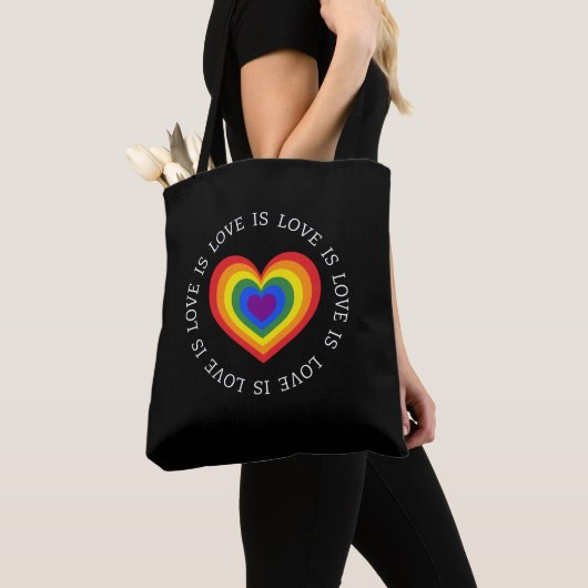 Love Rainbow Heart LGBTQ Pride Black Tote Bag (Dichtbij)