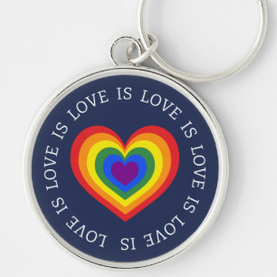 Love Rainbow Heart LGBTQ Pride Navy Blue Sleutelhanger
