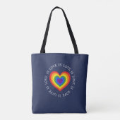 Love Rainbow Heart LGBTQ Pride Navy Blue Tote Bag (Achterkant)