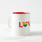 Love Rainbow Heart Typografisch Tweekleurige Koffiemok (Voorkant links)