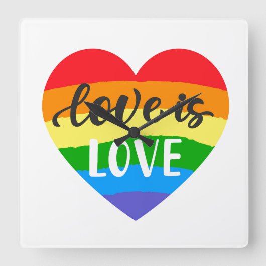 Love Rainbow Heart Vierkante Klok (Voorkant)