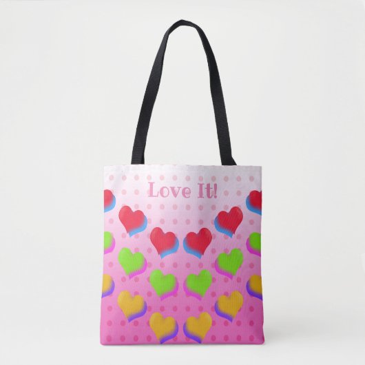 Love Rainbow Hearts Cute Fun Pink Retro Patroon Tote Bag (Voorkant)