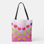 Love Rainbow Hearts Cute Fun Pink Retro Patroon Tote Bag (Achterkant)