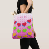 Love Rainbow Hearts Cute Fun Pink Retro Patroon Tote Bag (Dichtbij)