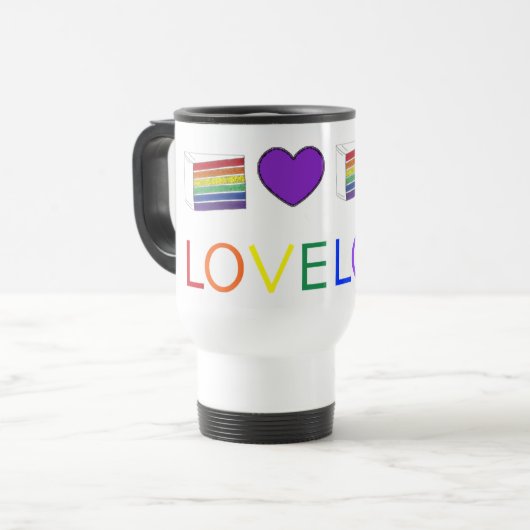 Love Rainbow Paars Heart Cake Gay Pride Reisbeker (Voorkant links)