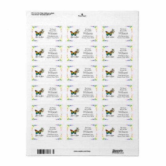 Love Rainbow Return Address Etiket (Full Sheet)