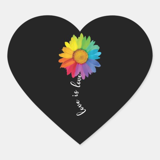 Love Rainbow Sunflower Gay Lesbian LGBT Hart Sticker (Voorkant)