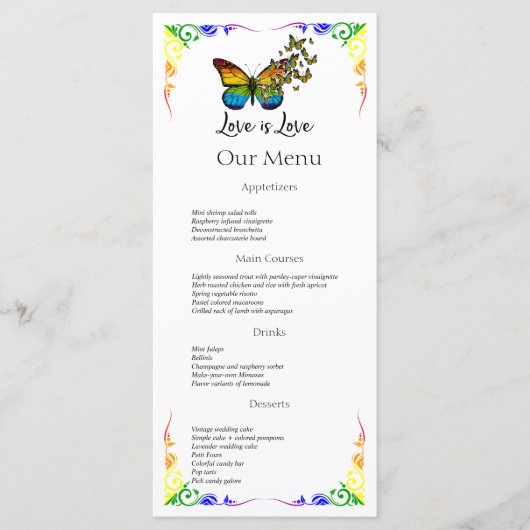Love Rainbow Theme Weddenrenmenu Menu (Voorkant)