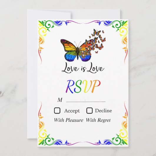 Love Rainbow Theme Wedding RSVP Kaart (Voorkant)