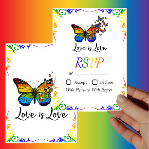 Love Rainbow Theme Wedding RSVP Kaart