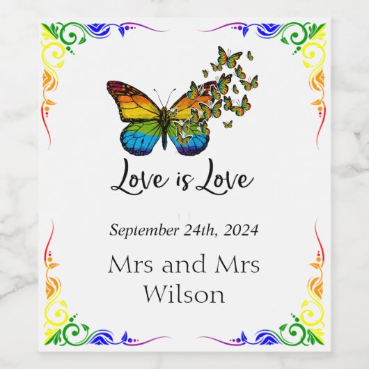 Love Rainbow Theme Wedding Wine Labels Wijn Etiket (Enkel label)