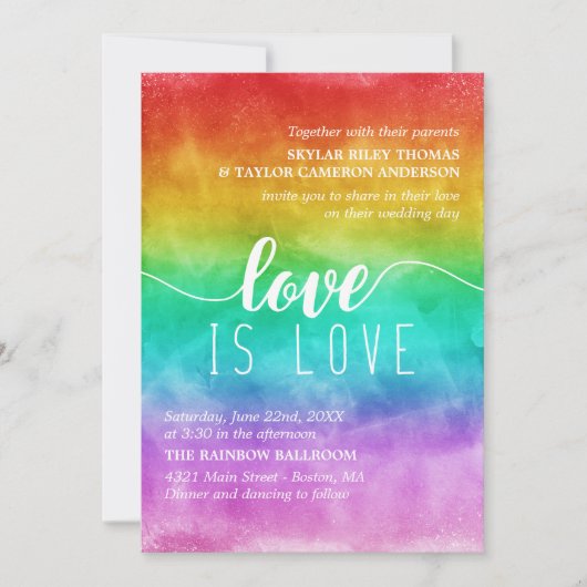Love Rainbow Waterverf Gay Wedding Kaart (Voorkant)