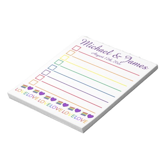 Love Rainbow Wedding Cake Heart Favor Notitieblok (Linkerzijde)