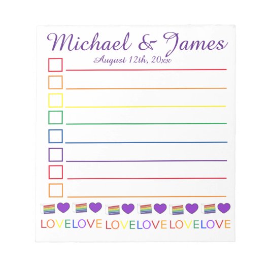 Love Rainbow Wedding Cake Heart Favor Notitieblok (Voorkant)