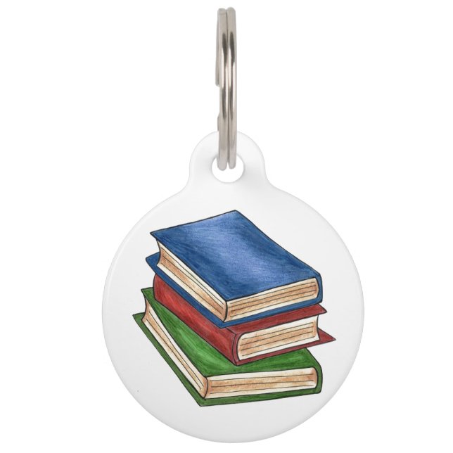 Love Reading Library Book Stack Bibliophile School Huisdierpenning (Voorkant)