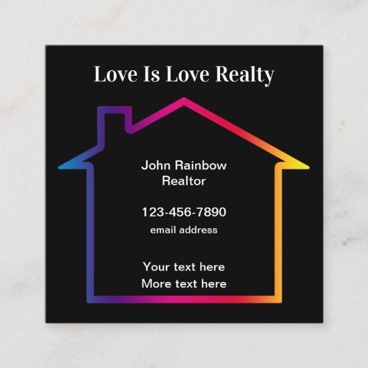 Love Realtor Rainbow House Vierkante Visitekaartje (Voorkant)