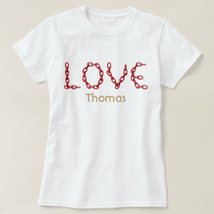 Love Red Chain Letters Gold Name Gepersonaliseerd T-shirt