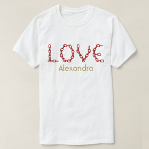 Love Red Chain Letters Gold Name Persoonlijk T-shirt
