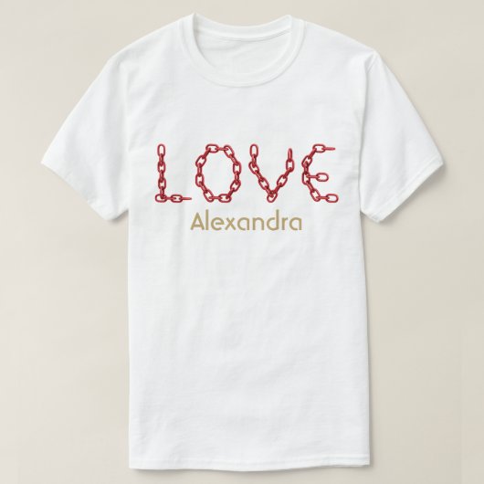Love Red Chain Letters Gold Name Persoonlijk T-shirt (Design voorkant)