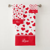 "Love" Red en White Random Heart Random Pattern Bad Handdoek (Insitu)