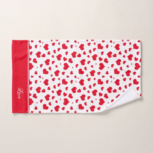 "Love" Red en White Random Heart Random Pattern Bad Handdoek (Handdoek)