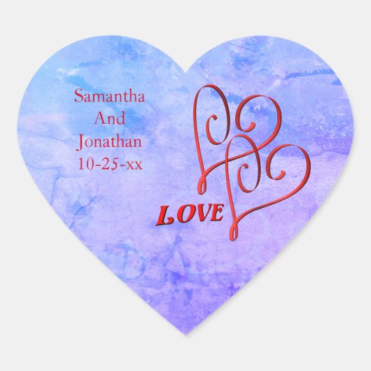 Love Red Entwined Hearts Personalized Wedding Hart Sticker (Voorkant)