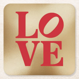 LOVE Red Gold Typography Onderzetter Set